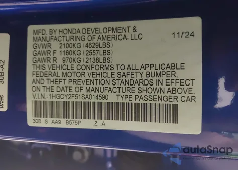 2025 Honda Accord Hybrid Sport z USA, uszkodzony, nr VIN 1HGCY2F51SA014590